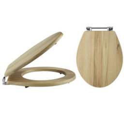Homestylestore White Back To Wall Bathroom Toilet Wc And Warm Oak Effect Seat - thumbnail 3