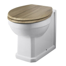 Homestylestore White Back To Wall Bathroom Toilet Wc And Warm Oak Effect Seat - thumbnail 1