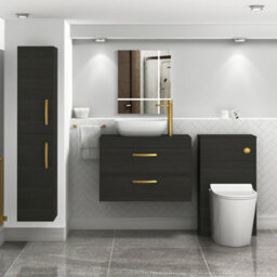 Royal Bathrooms 800mm Wall Hung Vanity Unit 2 Drawer Hale Black & Elva Countertop Basin With Brushed Brass Handle - thumbnail 2