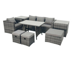 Fimous Rattan Dining Table Sofa Armchair Set With 2 Side Tables 3 Footstools Outdoor Garden Furniture Set Dark Grey Mixed - thumbnail 1