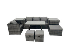 Fimous Rattan Dining Table Sofa Armchair Set With 2 Side Tables 3 Footstools Outdoor Garden Furniture Set Dark Grey Mixed - thumbnail 2