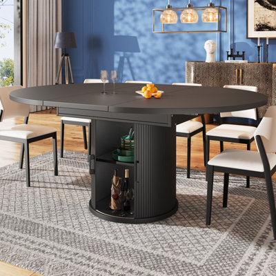 Btm Extendable Dining Table 118 To 158Cm Round To Oval Seats 6 Walnut And Black Kitchen Table - image 1