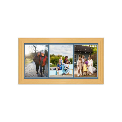 AK Frames 16X8 Country Pine Classic Multi Photo Frame With Pompadour Mount - Holds 3 Apertures (3X) 7X5 Photos - image 1