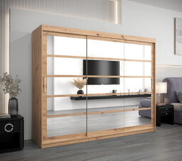 Arte Charming Oak Artisan Sliding Door Wardrobe H2000mm W2500mm D620mm With Mirrored Panels And Silver Handles - thumbnail 2