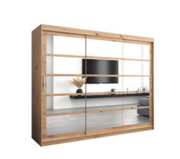 Arte Charming Oak Artisan Sliding Door Wardrobe H2000mm W2500mm D620mm With Mirrored Panels And Silver Handles