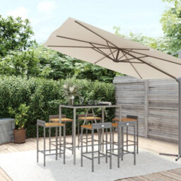 Berkfield 7 Piece Garden Bar Set Grey Poly Rattan& Solid Wood Acacia - thumbnail 1