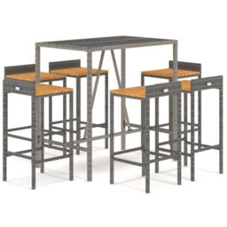Berkfield 7 Piece Garden Bar Set Grey Poly Rattan& Solid Wood Acacia - thumbnail 2