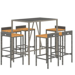 Berkfield 7 Piece Garden Bar Set Grey Poly Rattan& Solid Wood Acacia - thumbnail 3