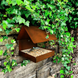 Jake's Farm Yard Wall Mount & Tree Mounted Rustic Steel Bird Feeder With Galvanised Feed Tray - Rusts Over Time - 24Cm X 21Cm X 22 - thumbnail 3