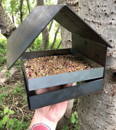 Jake's Farm Yard Wall Mount & Tree Mounted Rustic Steel Bird Feeder With Galvanised Feed Tray - Rusts Over Time - 24Cm X 21Cm X 22 - thumbnail 1