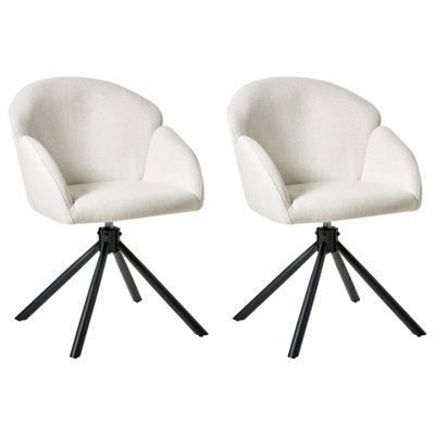 Beliani Set Of 2 Dining Chairs Swivel Maybee Fabric Off-White - image 1