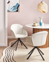 Beliani Set Of 2 Dining Chairs Swivel Maybee Fabric Off-White - thumbnail 2