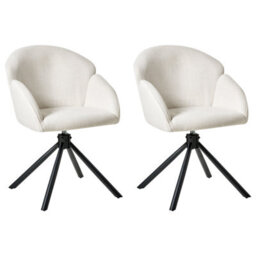 Beliani Set Of 2 Dining Chairs Swivel Maybee Fabric Off-White