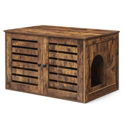 Songmics Feandrea Cat Litter Box Enclosure, Litter Box Furniture Hidden With Removable Divider, 2 Shutter Doors, Rustic Brown - thumbnail 2
