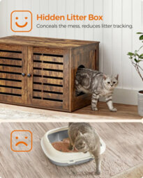 Songmics Feandrea Cat Litter Box Enclosure, Litter Box Furniture Hidden With Removable Divider, 2 Shutter Doors, Rustic Brown - thumbnail 4