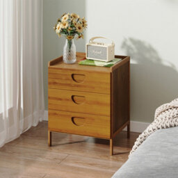 Living And Home Tawny Nightstand Bedside Table With Three Drawers, 37Cm W X 30Cm D X 40Cm H - thumbnail 1