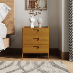 Living And Home Tawny Nightstand Bedside Table With Three Drawers, 37Cm W X 30Cm D X 40Cm H - thumbnail 2