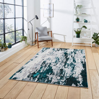 Grey Green Abstract Modern Easy To Clean Abstract Rug For Dining Room-120Cm X 170Cm - image 1