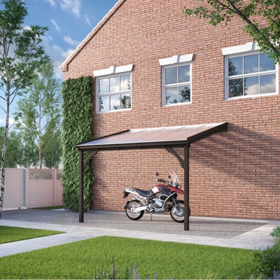 Polycarbonate Roof Car Port 2 Post - Wood - L200 X W362 Cm - Rustic Brown - image 1