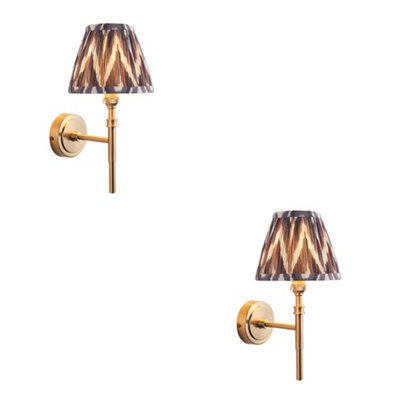 Loops Elegant 2 Pack Dimmable Wall Lights With Pearl Grey Shades And Aged Brass Finish - image 1