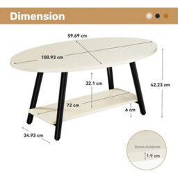 Modern White Elliptical 2-Tier Coffee Table With Storage Shelf & Metal Frame - thumbnail 2