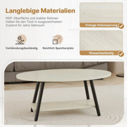 Modern White Elliptical 2-Tier Coffee Table With Storage Shelf & Metal Frame - thumbnail 4