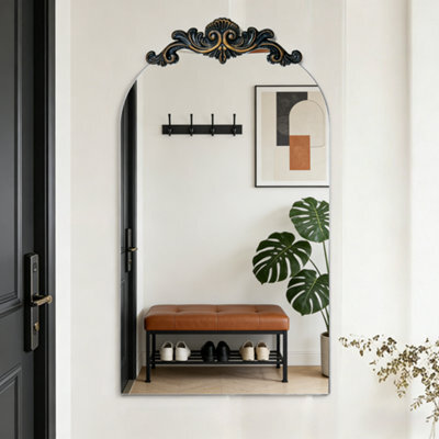 Artloge 60X124.5Cm Large Arched Wall Mirror Window Decorative Ornate Scroll Carved Baroque Mirror - image 1