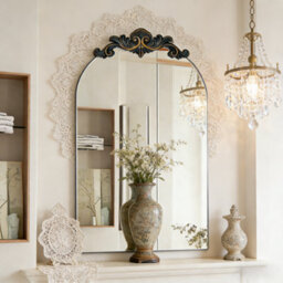 Artloge 60X124.5Cm Large Arched Wall Mirror Window Decorative Ornate Scroll Carved Baroque Mirror - thumbnail 7