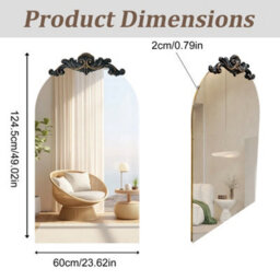 Artloge 60X124.5Cm Large Arched Wall Mirror Window Decorative Ornate Scroll Carved Baroque Mirror - thumbnail 2