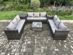 Fimous Rattan Garden Furniture Set 9 Seater Patio Outdoor Lounge Sofa Set With Side Table Square Coffee Table - thumbnail 2