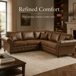 Gamzo Outlet Corner Sofa Full Back Leather Couch With Strong Wooden Frame And Padded Curved Arms - thumbnail 4