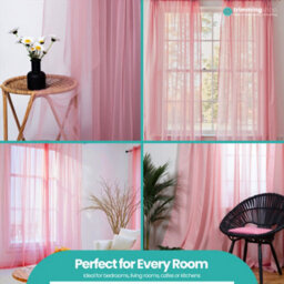 "Neel Blue Voile Curtains Slot Top, 2 Curtains, Rose - 56"" Width X 81"" Drop" - thumbnail 8