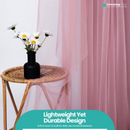 "Neel Blue Voile Curtains Slot Top, 2 Curtains, Rose - 56"" Width X 81"" Drop" - thumbnail 9