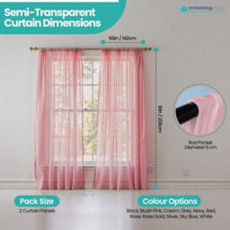 "Neel Blue Voile Curtains Slot Top, 2 Curtains, Rose - 56"" Width X 81"" Drop" - thumbnail 2