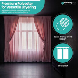 "Neel Blue Voile Curtains Slot Top, 2 Curtains, Rose - 56"" Width X 81"" Drop" - thumbnail 5