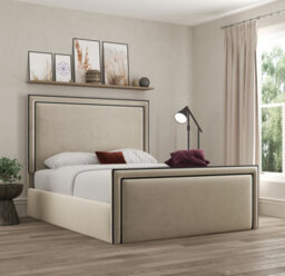 Ds Living Verona Pipping Upholstered Plush Cream Bed - thumbnail 1