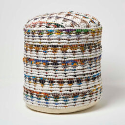 Homescapes Cream Chindi Pattern Woven Bean Filled Pouffe Circular 45 X 40 Cm