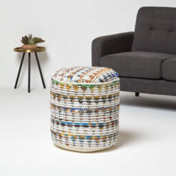 Homescapes Cream Chindi Pattern Woven Bean Filled Pouffe Circular 45 X 40 Cm - thumbnail 2