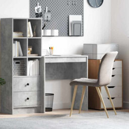 Berkfield Computer Desk Concrete Grey Particle Board With Concrete-Like Finish - thumbnail 1