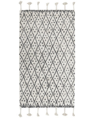 Beliani Hand-Tufted Cotton Rug 80 X 150 Cm Off-White Black Geometric With Tassels - image 1