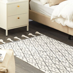 Beliani Hand-Tufted Cotton Rug 80 X 150 Cm Off-White Black Geometric With Tassels - thumbnail 2