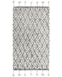 Beliani Hand-Tufted Cotton Rug 80 X 150 Cm Off-White Black Geometric With Tassels - thumbnail 1