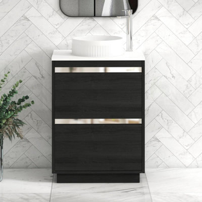 Royal Bathrooms Orion 600mm Hale Black Floor Standing Plain White Countertop Vanity Unit 2 Drawer With Round Basin & Chrome Accent Trim - image 1