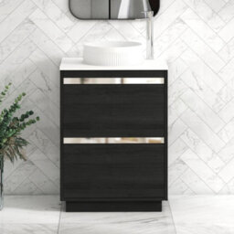Royal Bathrooms Orion 600mm Hale Black Floor Standing Plain White Countertop Vanity Unit 2 Drawer With Round Basin & Chrome Accent Trim - thumbnail 2