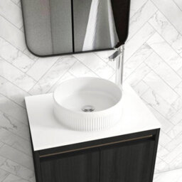 Royal Bathrooms Orion 600mm Hale Black Floor Standing Plain White Countertop Vanity Unit 2 Drawer With Round Basin & Chrome Accent Trim - thumbnail 5