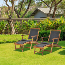 Costway Folding Acacia Wood Lounge Chair With Retractable Footrest - thumbnail 7
