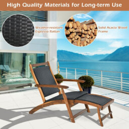 Costway Folding Acacia Wood Lounge Chair With Retractable Footrest - thumbnail 6