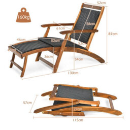 Costway Folding Acacia Wood Lounge Chair With Retractable Footrest - thumbnail 2