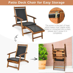 Costway Folding Acacia Wood Lounge Chair With Retractable Footrest - thumbnail 4