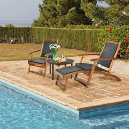 Costway Folding Acacia Wood Lounge Chair With Retractable Footrest - thumbnail 9